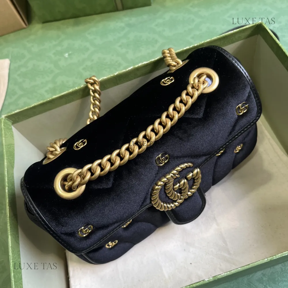Black Quilted Chevron Velvet GG Marmont Mini Shoulder Bag Leather Shoulder Bag for Women