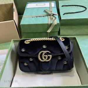 Black Quilted Chevron Velvet GG Marmont Mini Shoulder Bag Leather Shoulder Bag for Women