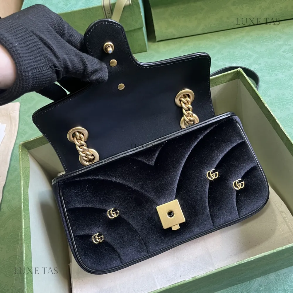 Black Quilted Chevron Velvet GG Marmont Mini Shoulder Bag Leather Shoulder Bag for Women