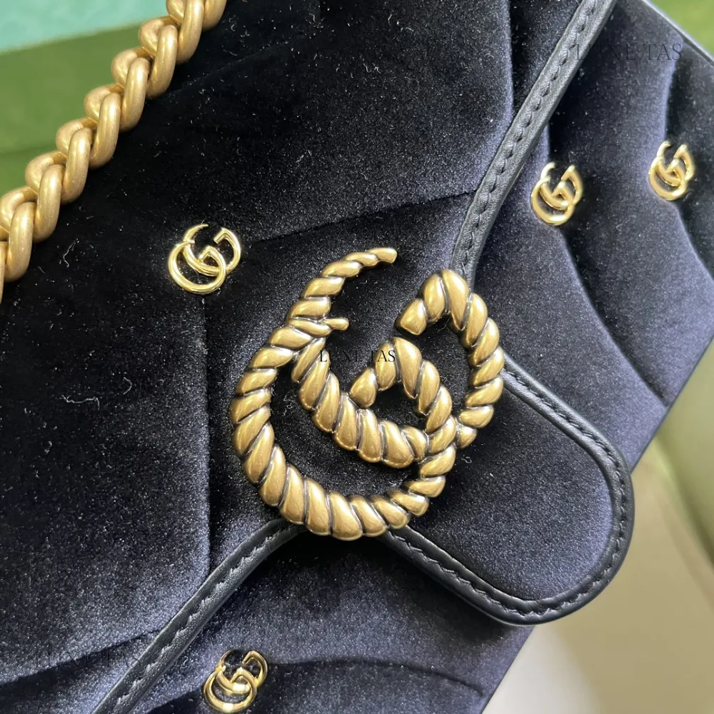 Black Quilted Chevron Velvet GG Marmont Mini Shoulder Bag Leather Shoulder Bag for Women