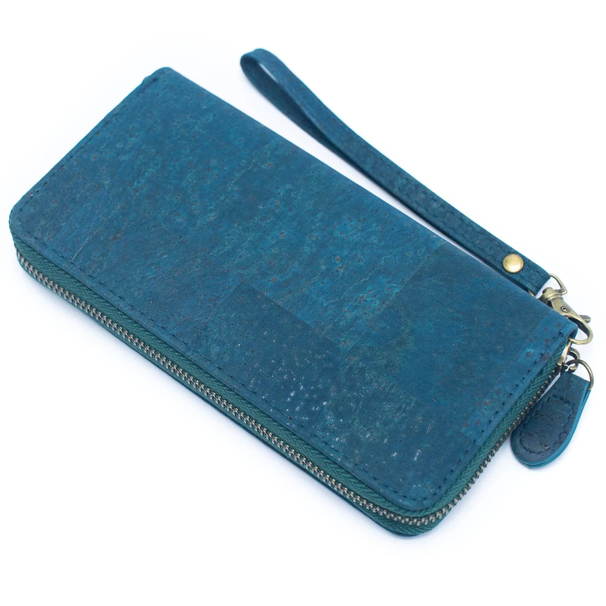 Brown Blue and black women cork card wallet with hand strap BAG-2206