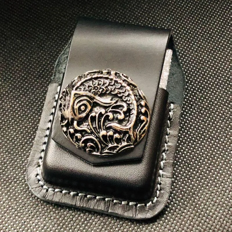 Brown Handmade Leather Mens Horse Zippo Lighter Holders Lighter Case For Men