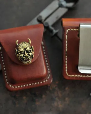 Brown Handmade Leather Mens Zippo Lighter Case With Belt Loop Coffee Zippo Standard Lighter Holders Steel Clip For Men