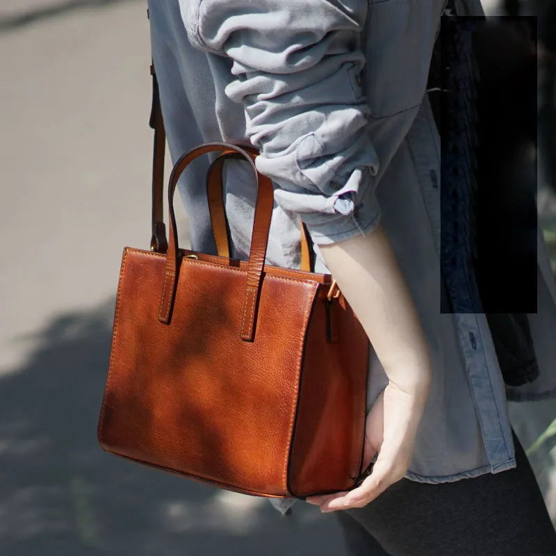 Brown Womens Leather Tote Purse Handbag Shoulder Bag Small for Women Leather Shopper Bag