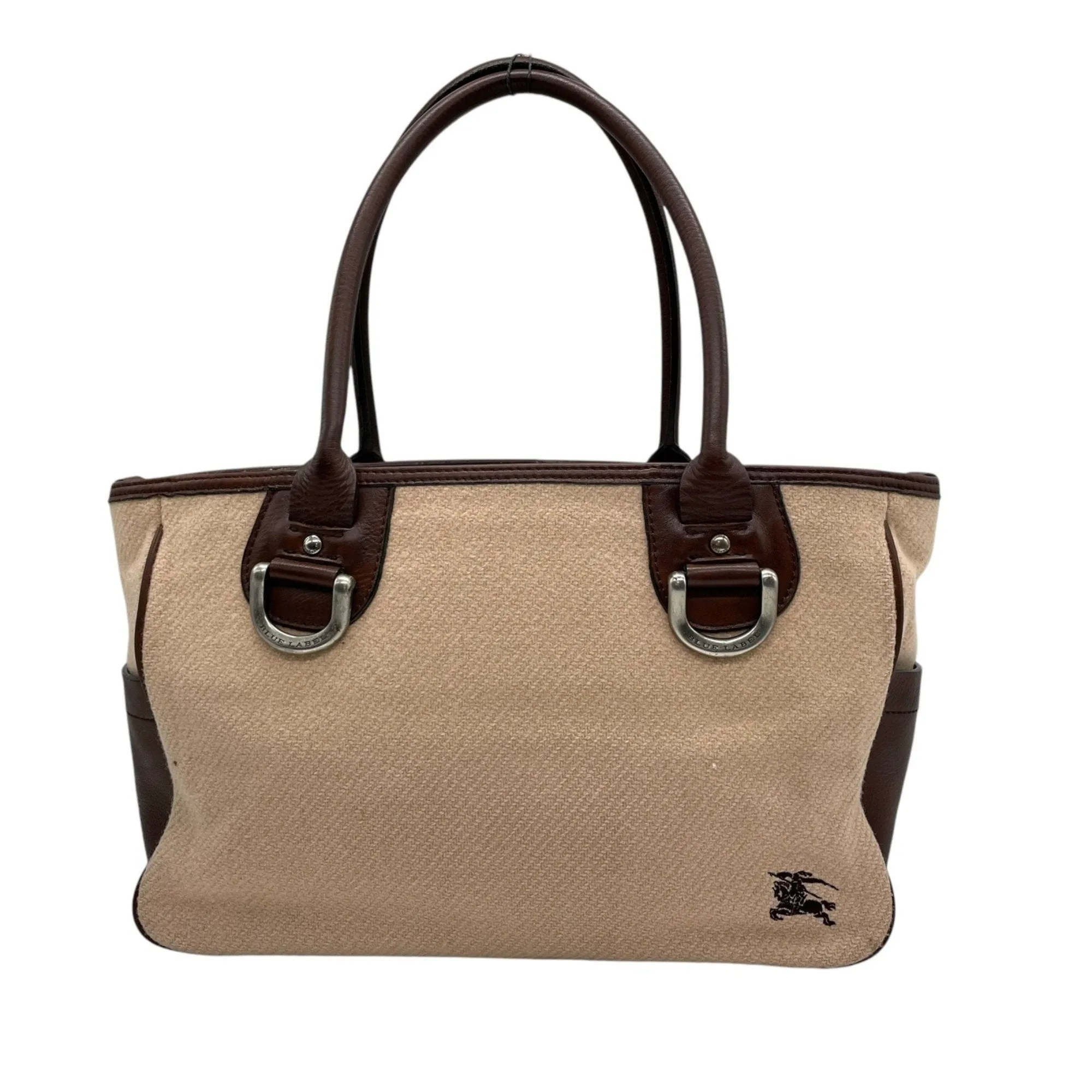 Burberry blue Label  Wool Leather Handbag Tote Bag (Pre-Owned)