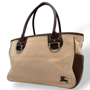 Burberry blue Label  Wool Leather Handbag Tote Bag (Pre-Owned)