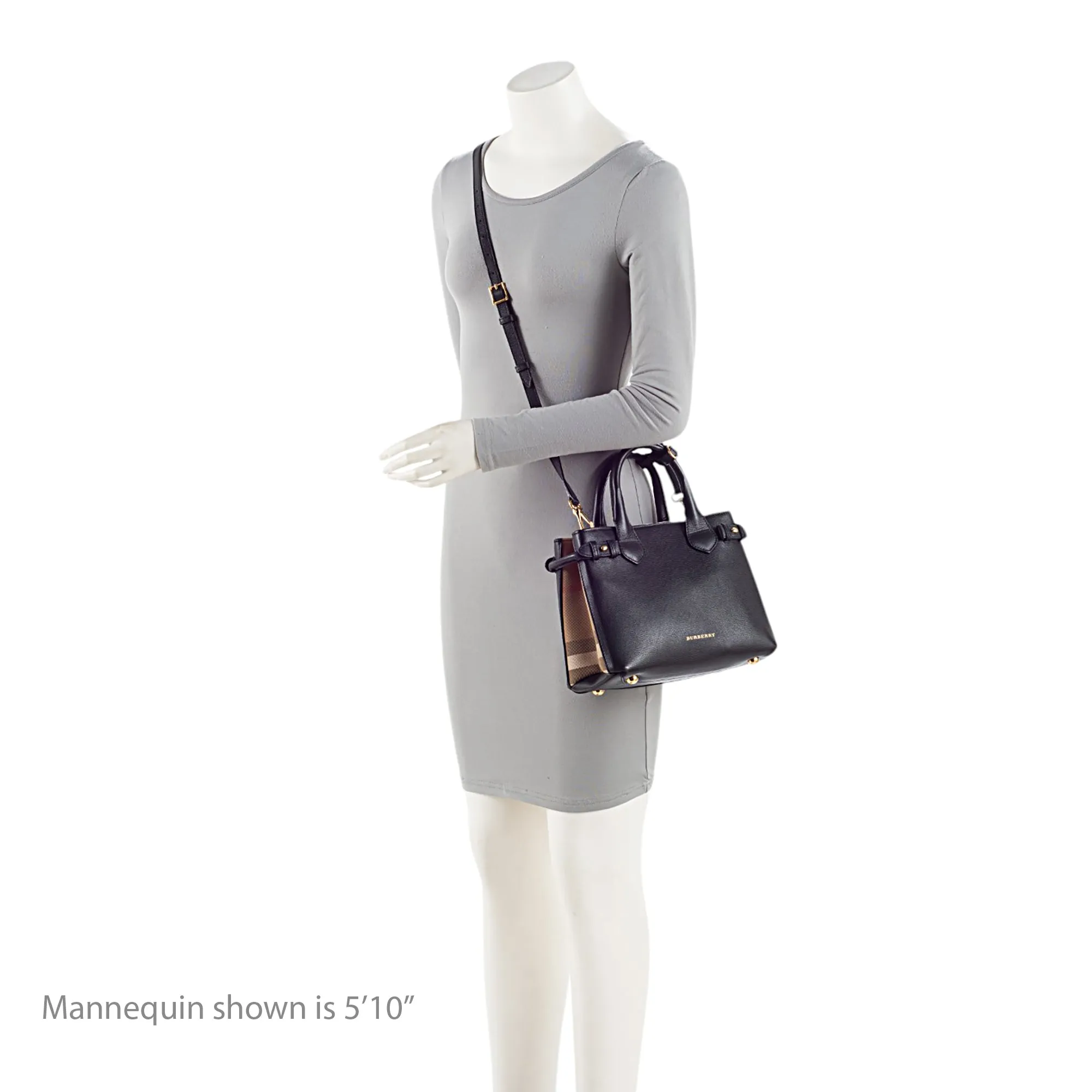 Burberry House Check Leather Banner Small Tote