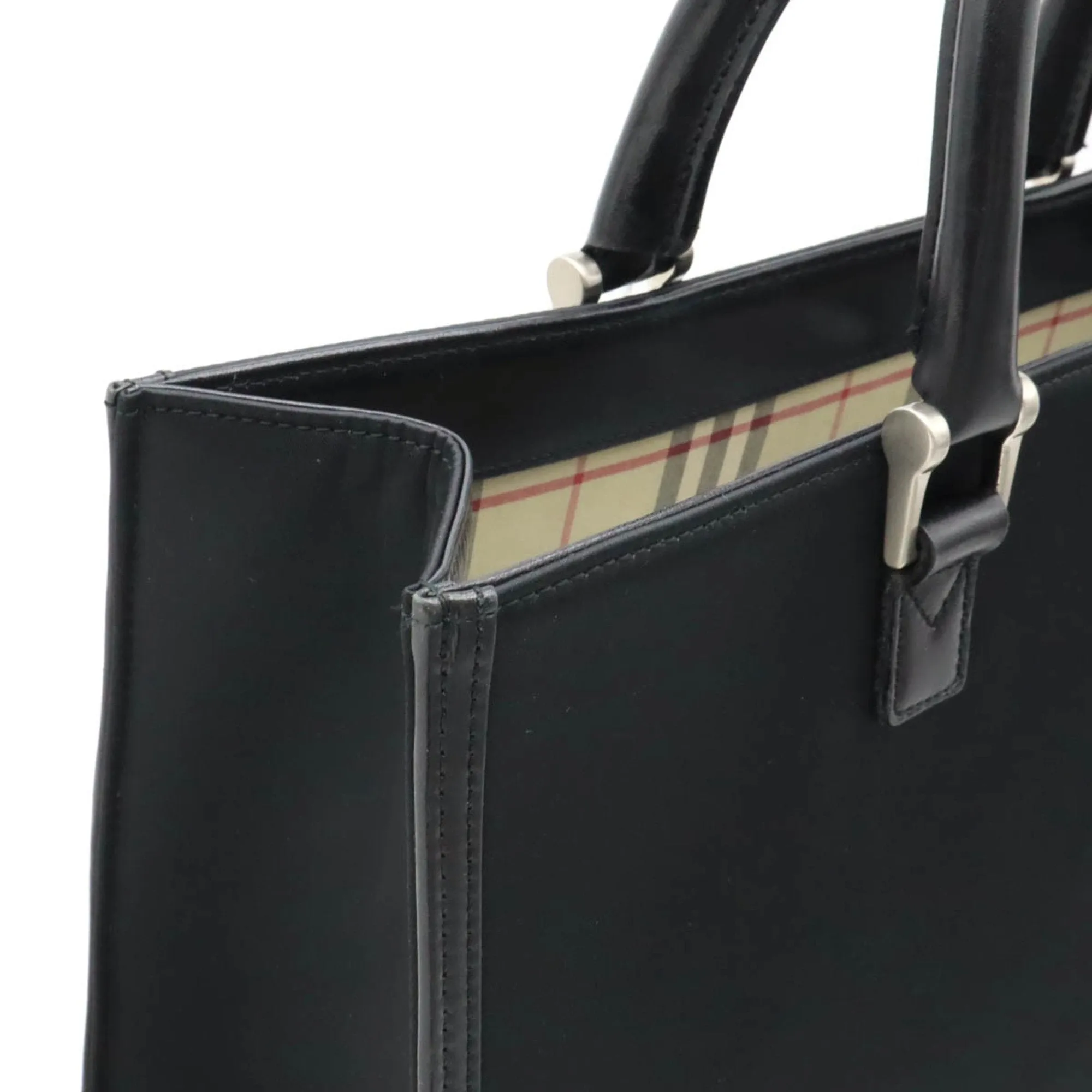 Burberry Nylon Leather Handbag Tote Bag (Pre-Owned)