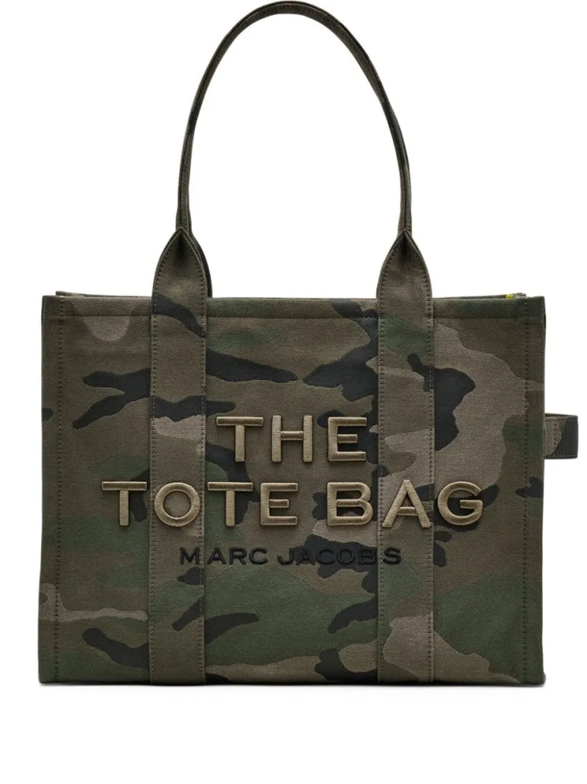 Camouflage Pattern Dark Green Tote Bag With Embroidered Logo