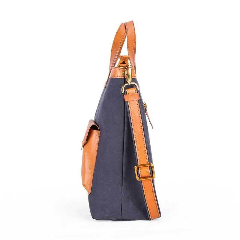 Canvas Leather Mens 14" Caramel Briefcase Bag Tote Shoulder Bag Green Tote Bag for Men