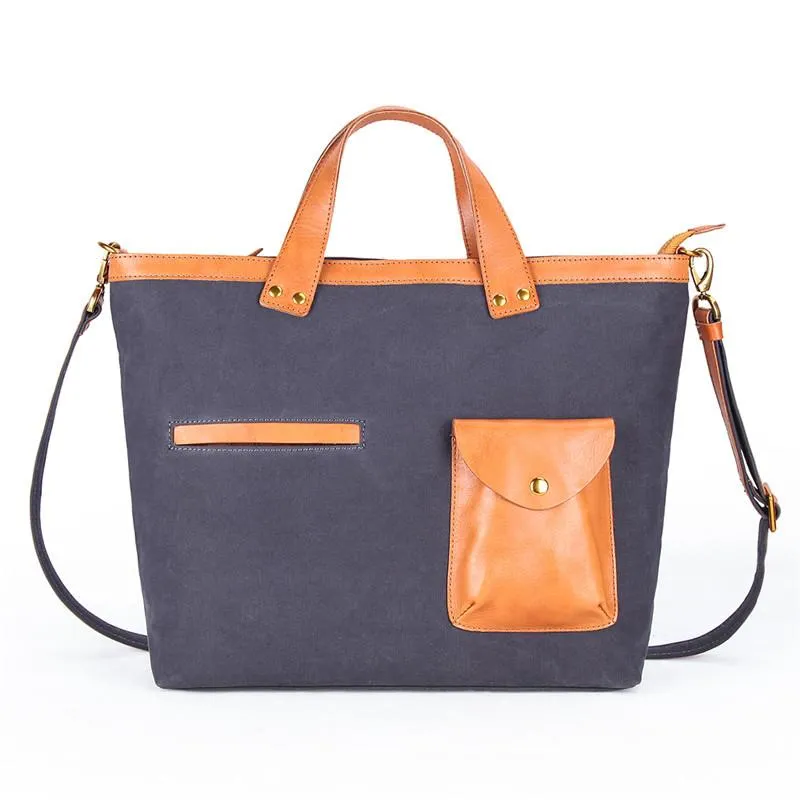 Canvas Leather Mens 14" Caramel Briefcase Bag Tote Shoulder Bag Green Tote Bag for Men