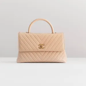 CHANEL - HANDBAG CHEVRON COCO HANDLE BEIGE LEATHER