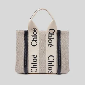 CHLOE Small Woody Tote Bag White Blue CHC22AS397I2691J