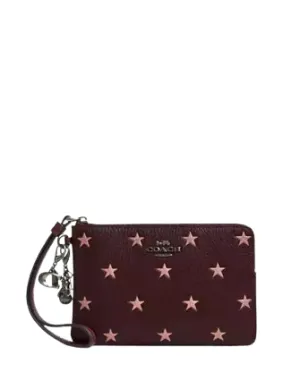 Coach Boxed Corner Zip Wristlet With Star Print And Charms