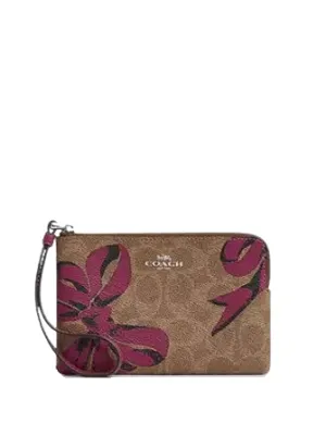 Coach Corner Zip Wristlet In Signature Canvas With Bow Print