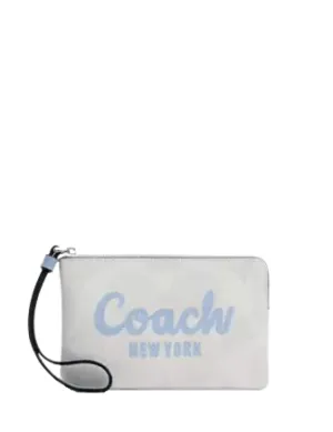 Coach Corner Zip Wristlet In Signature Canvas With Coach Script