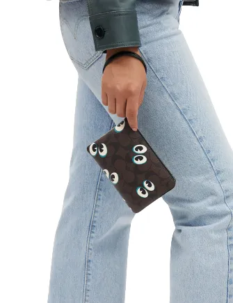 Coach Corner Zip Wristlet In Signature Canvas With Halloween Eyes