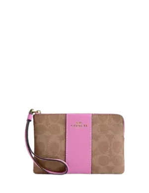 Coach Corner Zip Wristlet In Signature Canvas With Stripe
