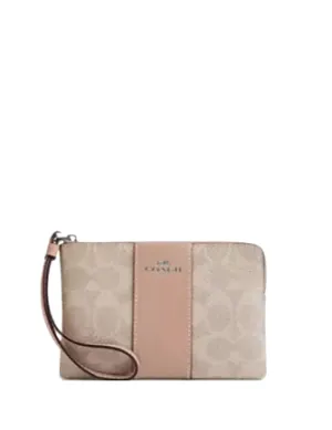 Coach Corner Zip Wristlet In Signature Canvas With Stripe