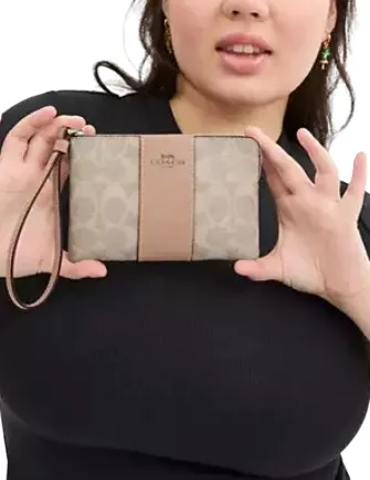 Coach Corner Zip Wristlet In Signature Canvas With Stripe