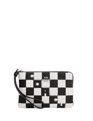 Coach Corner Zip Wristlet With Checkerboard Print