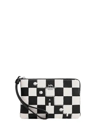 Coach Corner Zip Wristlet With Checkerboard Print