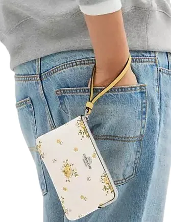 Coach Corner Zip Wristlet With Floral Print