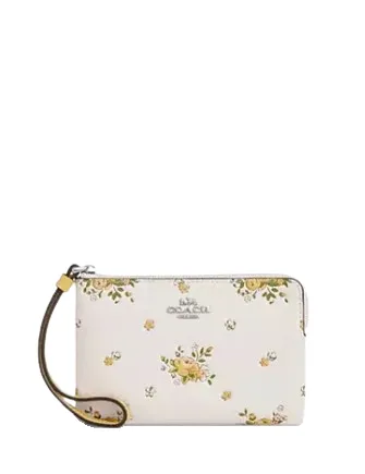 Coach Corner Zip Wristlet With Floral Print