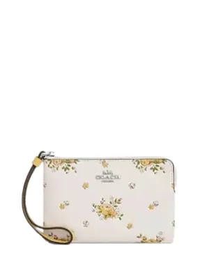 Coach Corner Zip Wristlet With Floral Print