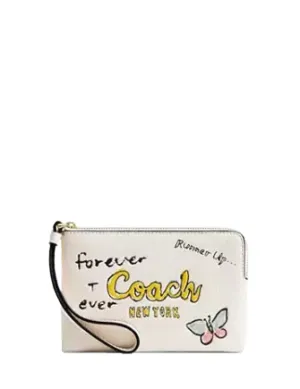 Coach Corner Zip Wristlet With Sketch Print