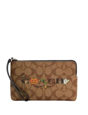 Coach Large Corner Zip Wristlet In Signature Canvas With Halloween