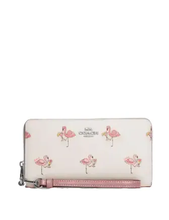Coach Long Zip Around Wallet With Flamingo Print