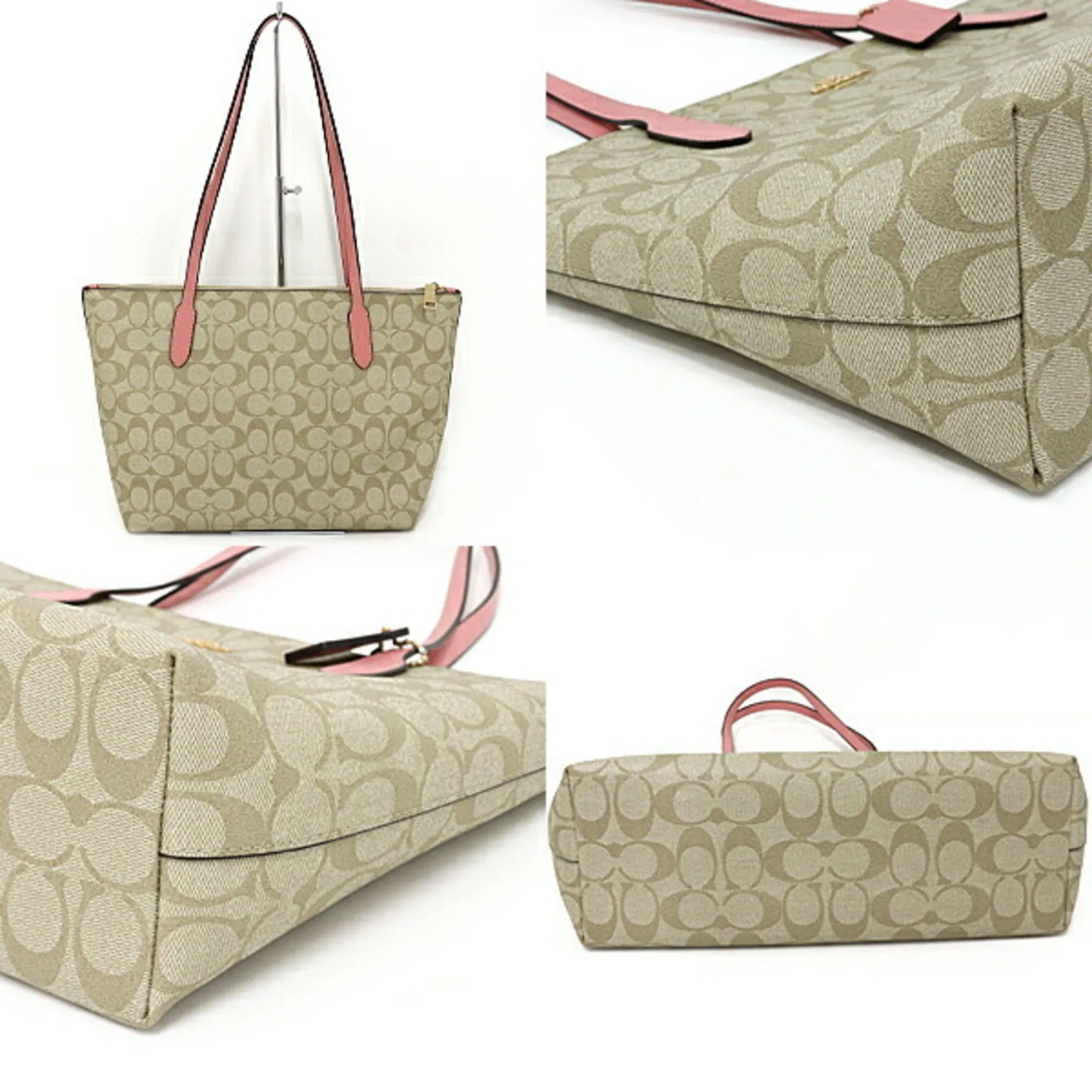 Coach   pink Pvc Coated Canvas Leather Shoulder Bag Tote Bag (Pre-Owned)