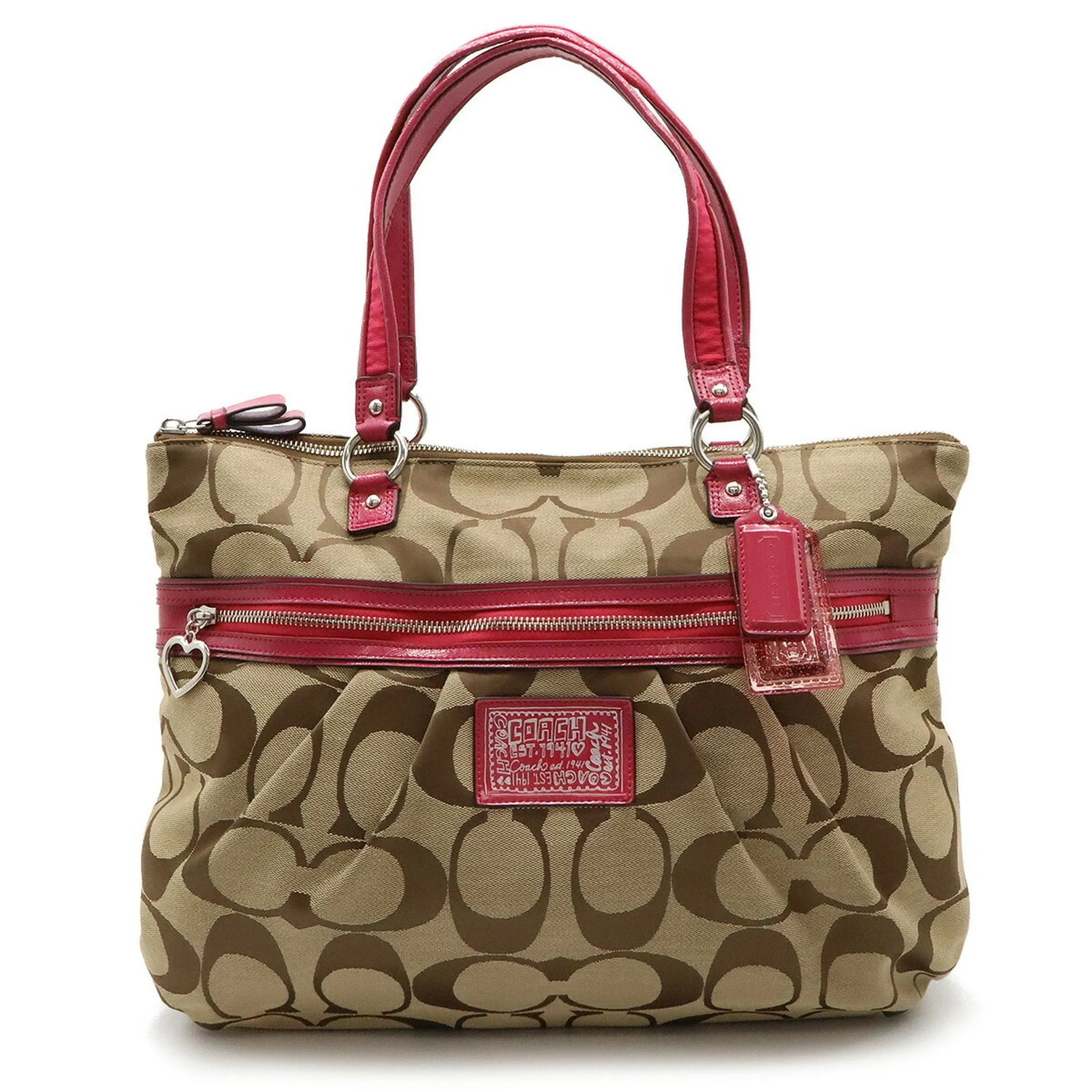 Coach Poppy pink Signature Line Shoulder Bag Tote Bag (Pre-Owned)
