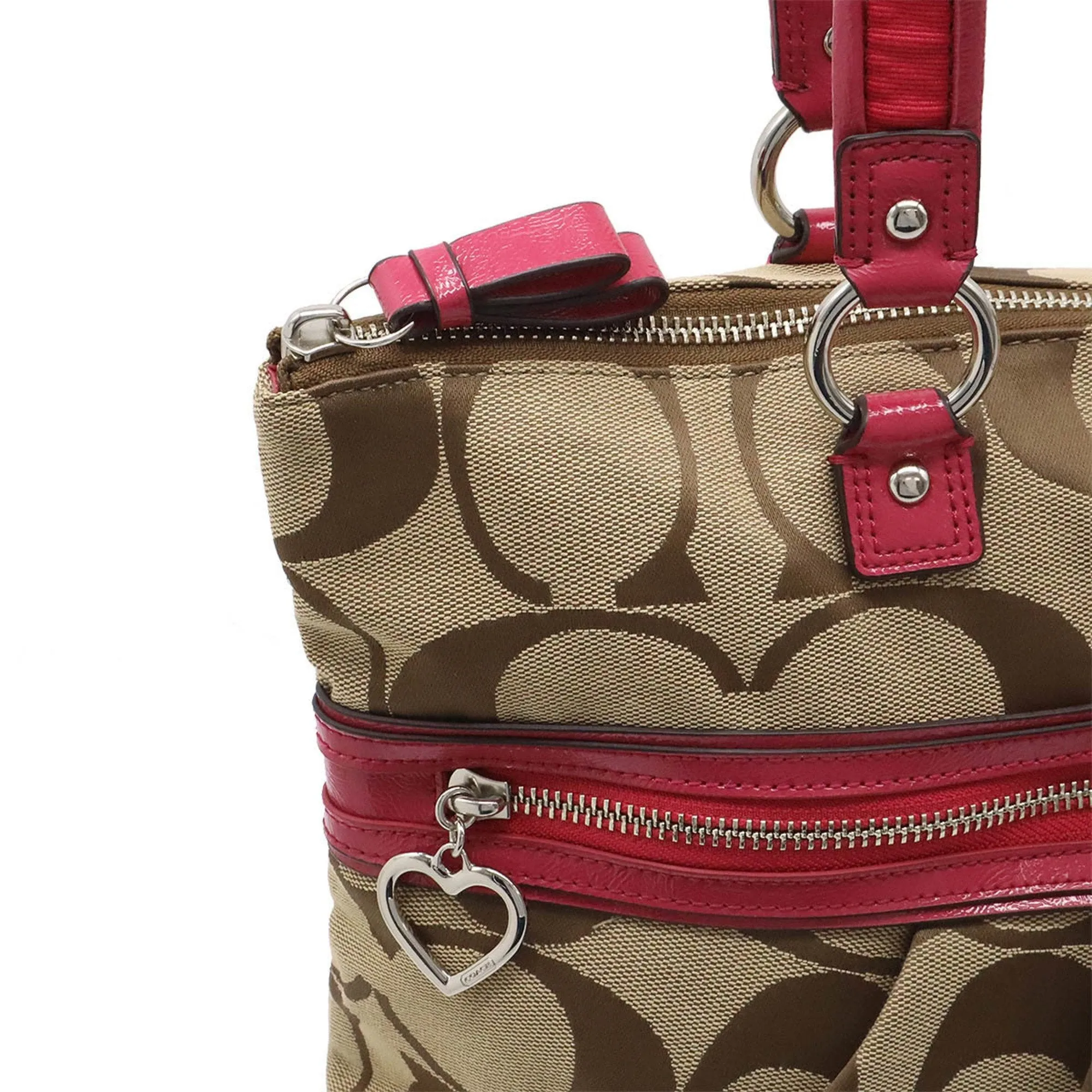 Coach Poppy pink Signature Line Shoulder Bag Tote Bag (Pre-Owned)