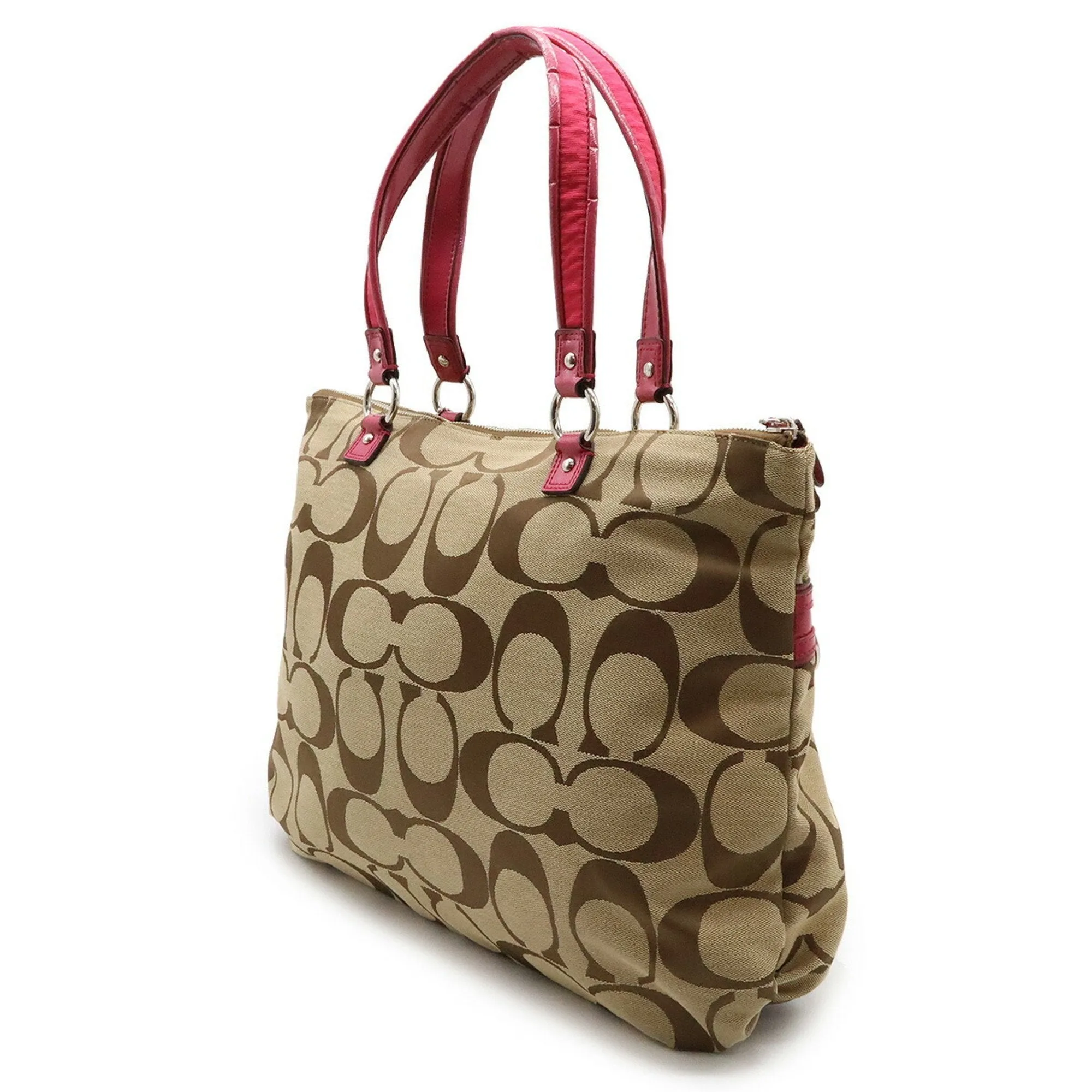 Coach Poppy pink Signature Line Shoulder Bag Tote Bag (Pre-Owned)