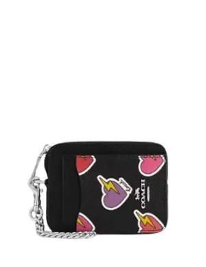 Coach Zip Card Case With Heart Bolt Print