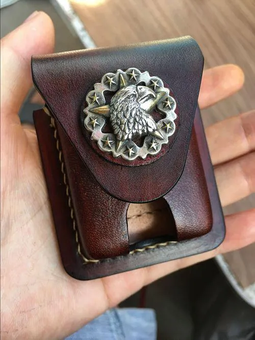 Coffee Handmade Star Leather Classic Zippo Lighter Case Zippo Lighter Holder With Belt Clip Loop For Men
