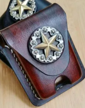 Coffee Handmade Star Leather Classic Zippo Lighter Case Zippo Lighter Holder With Belt Clip Loop For Men