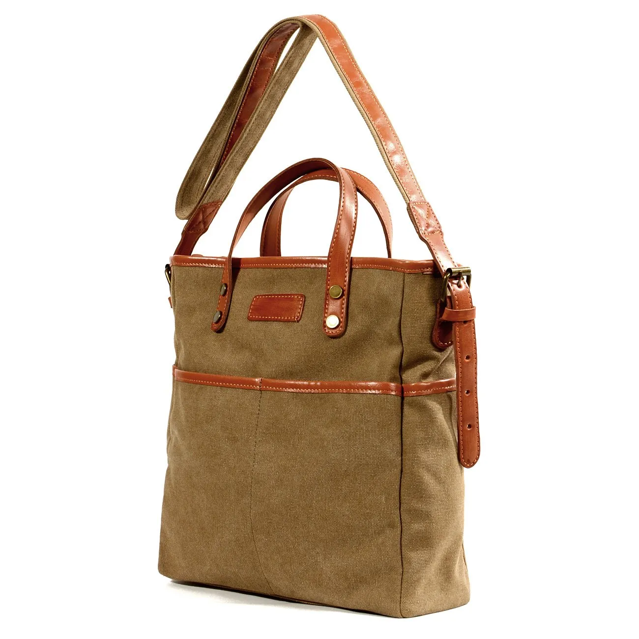 Cool Canvas Leather Mens Small Brown Messenger Bag Vertical Side Bag Shoulder Bag Tote Handbag For Men