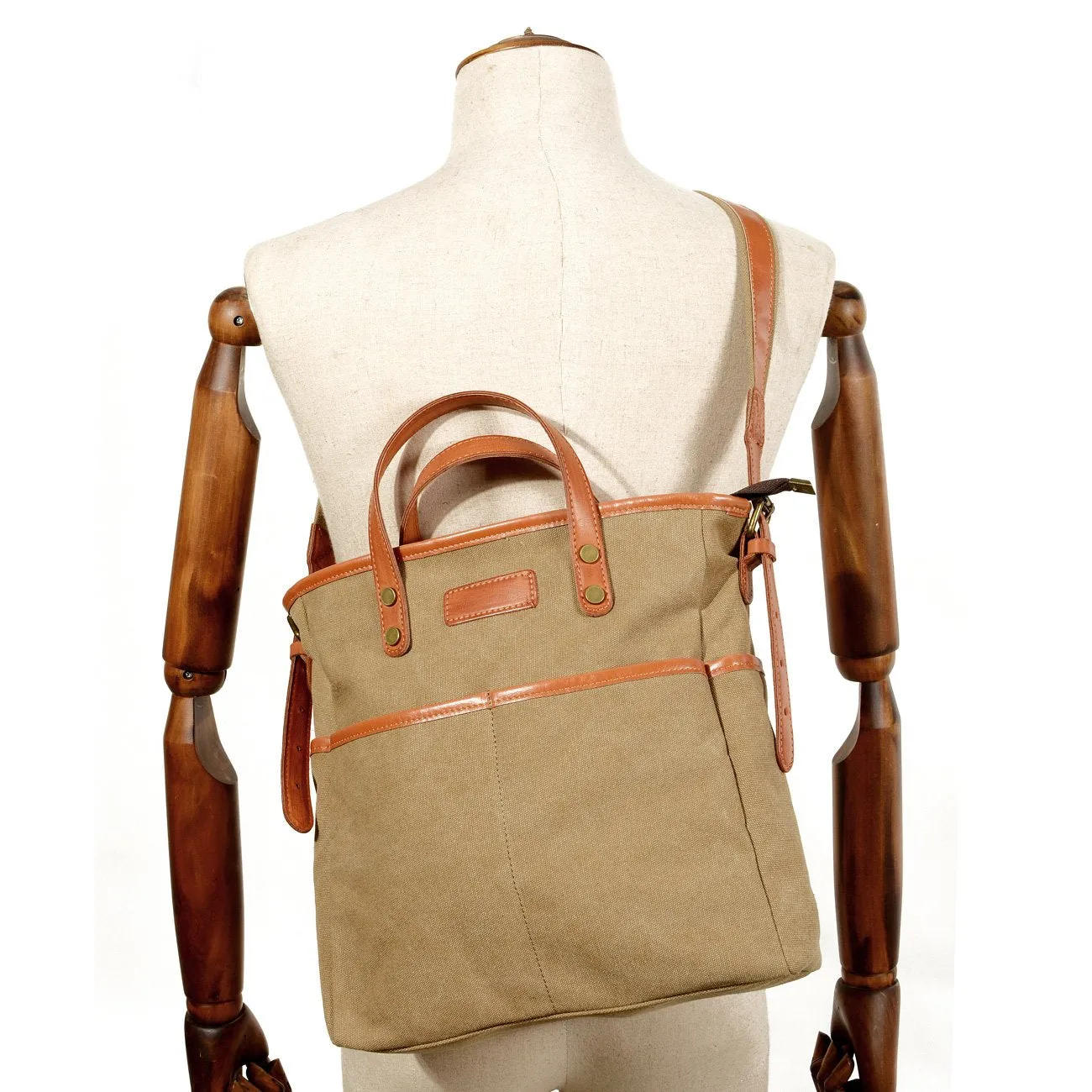 Cool Canvas Leather Mens Small Brown Messenger Bag Vertical Side Bag Shoulder Bag Tote Handbag For Men