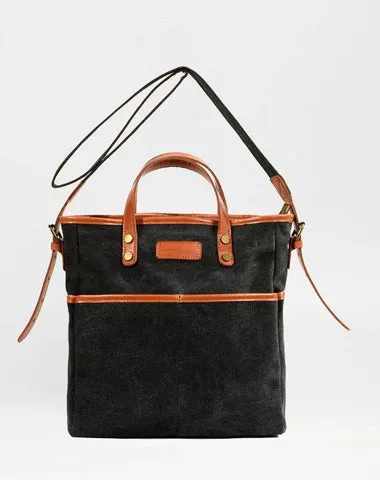 Cool Canvas Leather Mens Small Brown Messenger Bag Vertical Side Bag Shoulder Bag Tote Handbag For Men