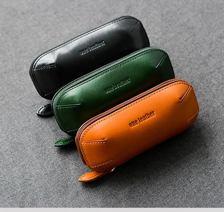 Cool Leather Mens Leather Cigarette Tobacco Pipe Case Zipper Tobacco Pipe Case for Men