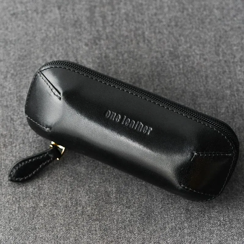 Cool Leather Mens Leather Cigarette Tobacco Pipe Case Zipper Tobacco Pipe Case for Men