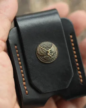 Cool Mens Leather Eagle Black Zippo Lighter Case with Loop Zippo lighter Holder with clip