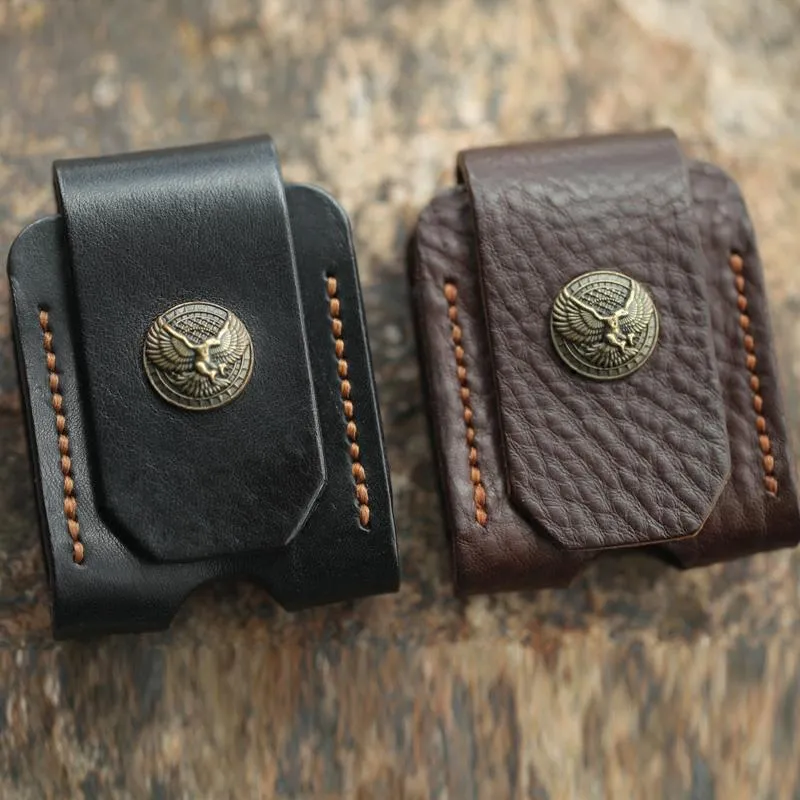 Cool Mens Leather Eagle Zippo Lighter Case with Loop Zippo lighter Holder with clip