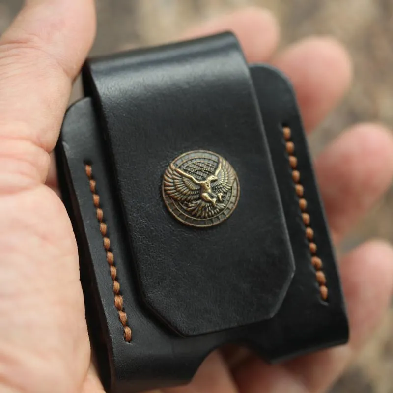 Cool Mens Leather Eagle Zippo Lighter Case with Loop Zippo lighter Holder with clip