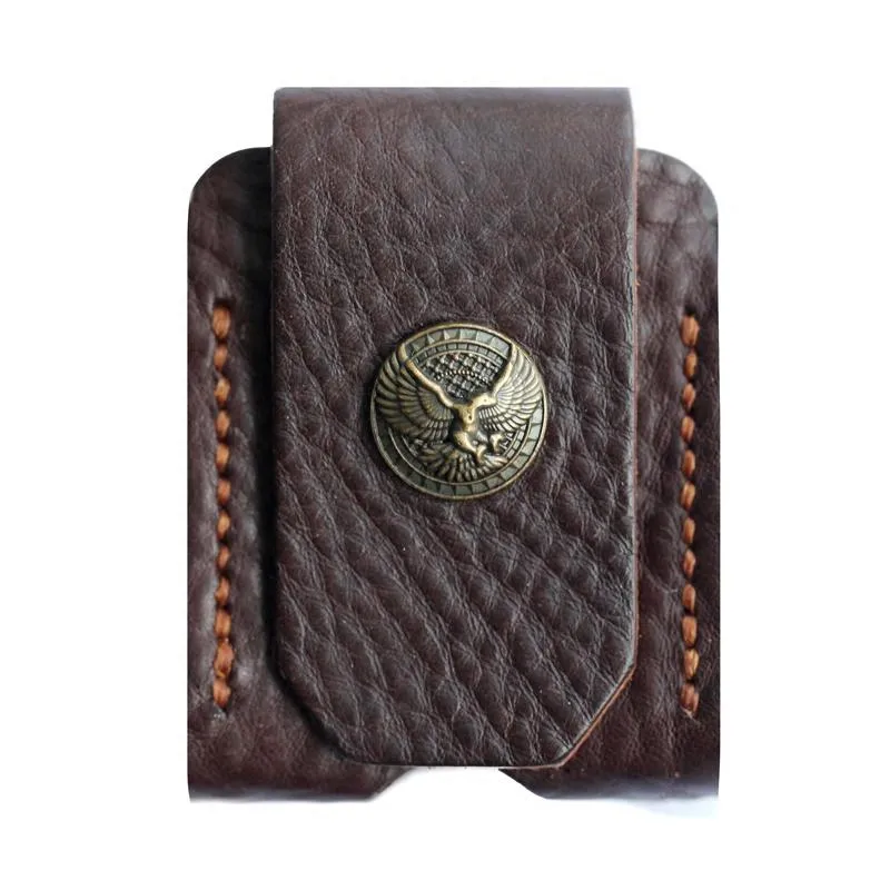 Cool Mens Leather Eagle Zippo Lighter Case with Loop Zippo lighter Holder with clip