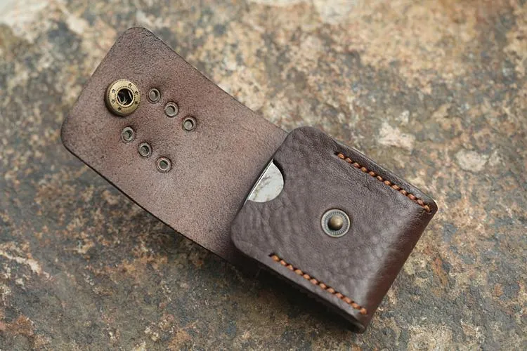 Cool Mens Leather Zippo Lighter Case with Loop Leather Zippo lighter Holder with Clip