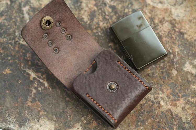 Cool Mens Leather Zippo Lighter Case with Loop Leather Zippo lighter Holder with Clip